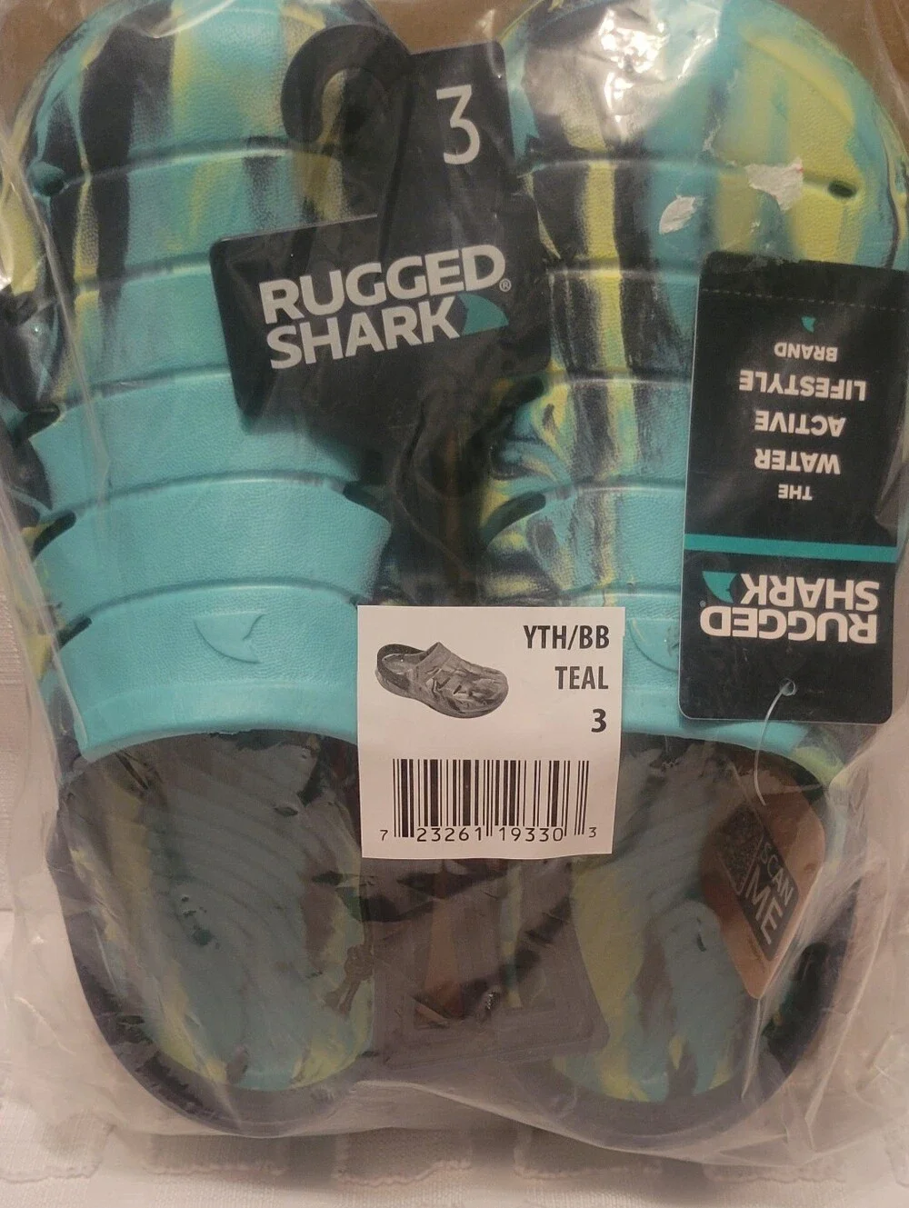 Rugged Shark Kids' Aqua Water Shoes in Teal and Yellow Toddler Sz 10
